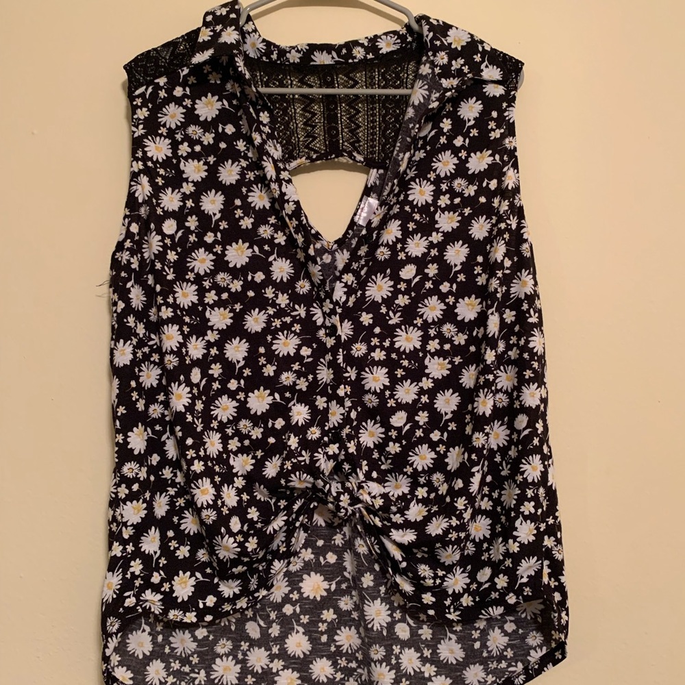 No Boundaries Floral Tie Front Lace Back Tank